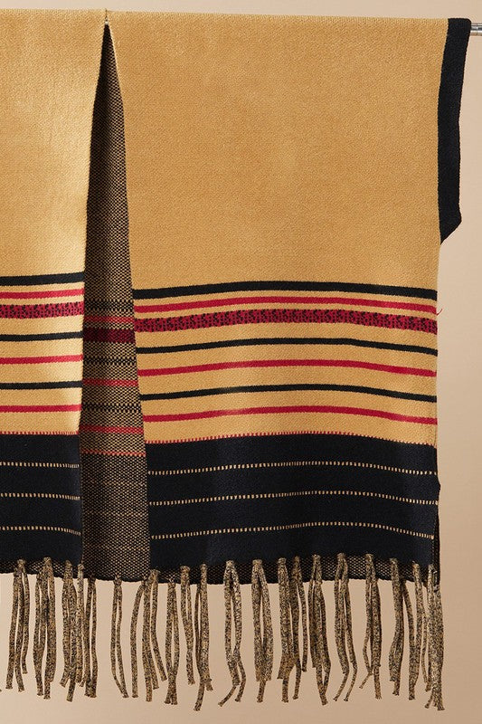Women’s Western Ruana Fringe Striped Poncho Cardigan | Zarnesh