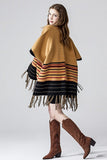 Women’s Western Ruana Fringe Striped Poncho Cardigan | Zarnesh