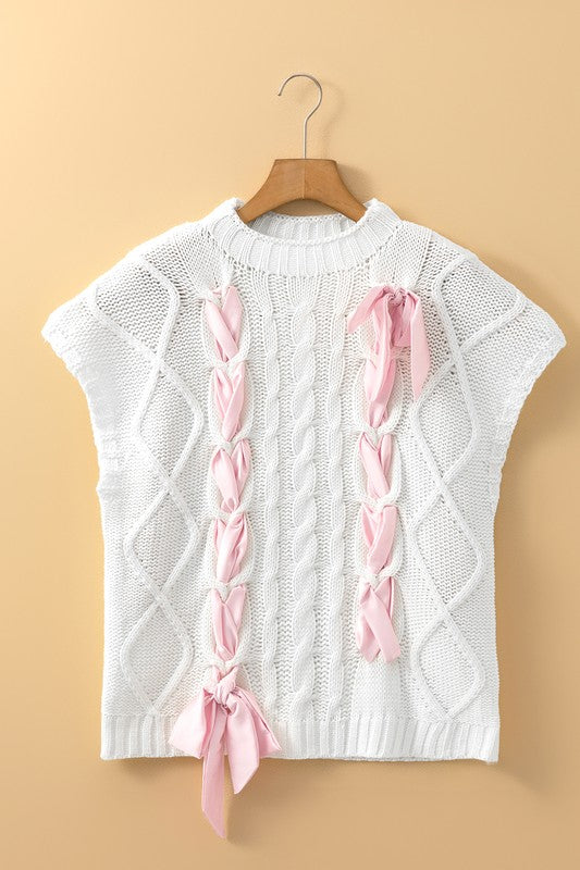 Women’s Cable Knit Bowknot Short Sleeve Spring Sweater | Zarnesh