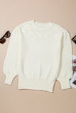 Women’s Floral Textured Round Neck Puff Sleeve Sweater | Zarnesh
