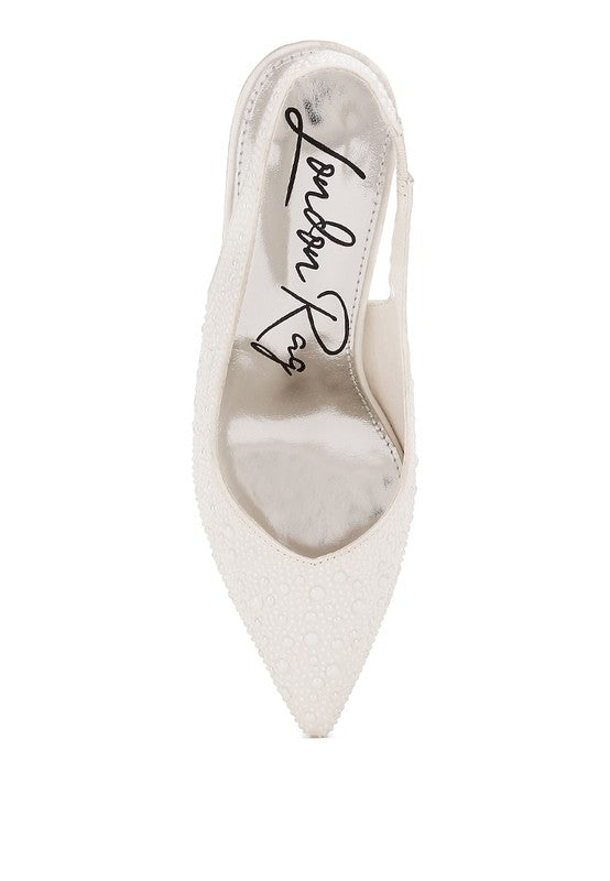 Women's Pearl Embellished Slingback Kitten Heel | Zarnesh