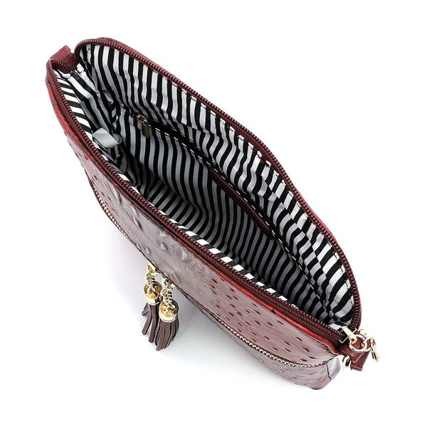 Women's Ostrich Leather  Zip Tassel Crossbody Bag | Zarnesh