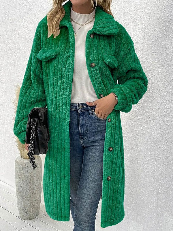 Women's Winter Collared Button Up Long Sherpa Coat | Zarnesh