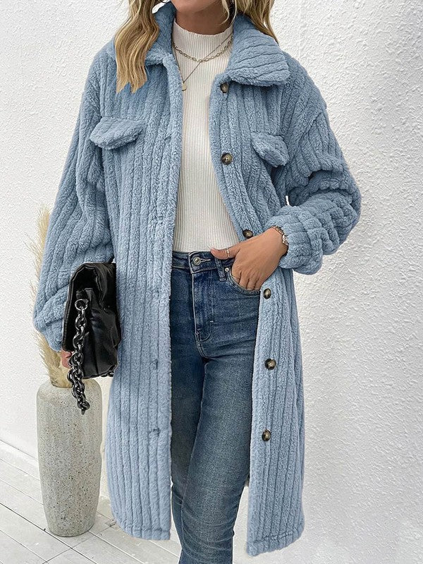 Women's Winter Collared Button Up Long Sherpa Coat | Zarnesh