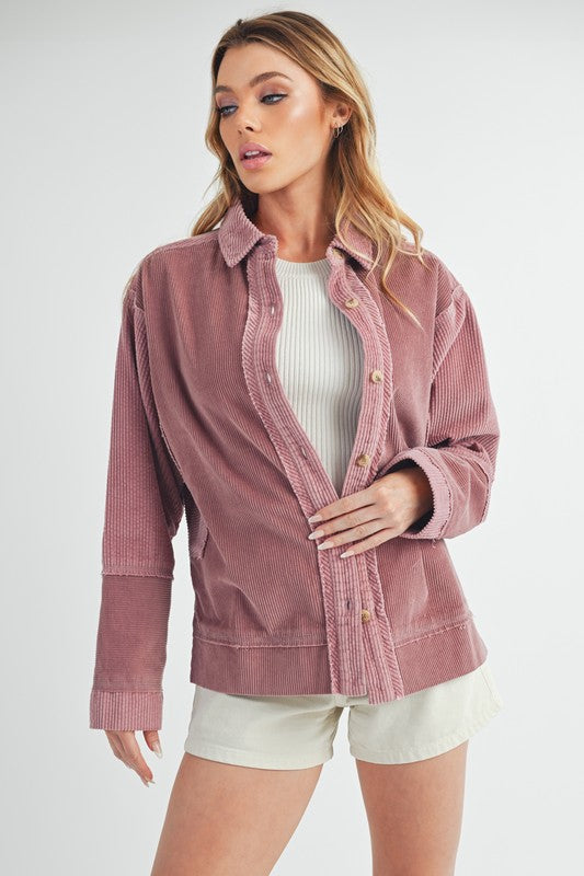 Women's Oversized Corduroy Front Button Daphne Jacket | Zarnesh