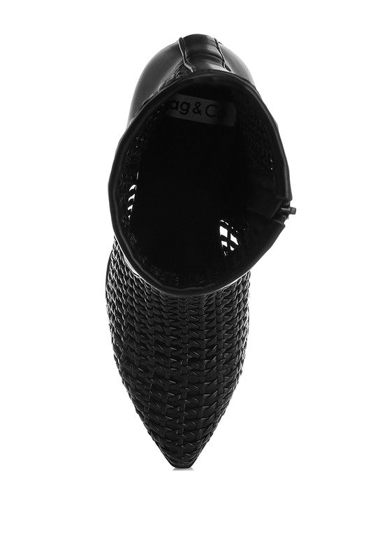 Women's Woven Pleather Block Heel Ankle Boots | Zarnesh