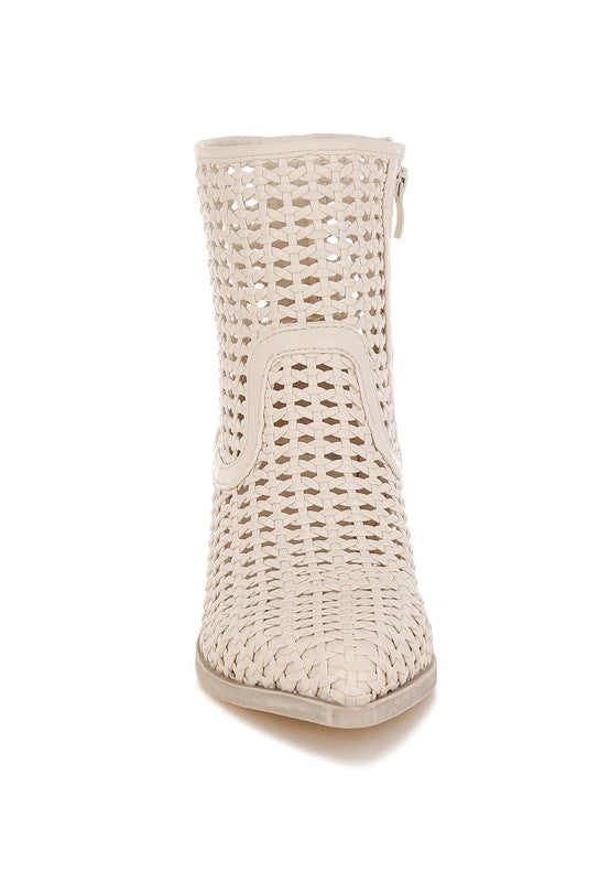 Women's Woven Pleather Block Heel Ankle Boots | Zarnesh