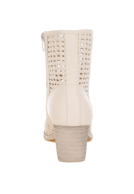 Women's Woven Pleather Block Heel Ankle Boots | Zarnesh