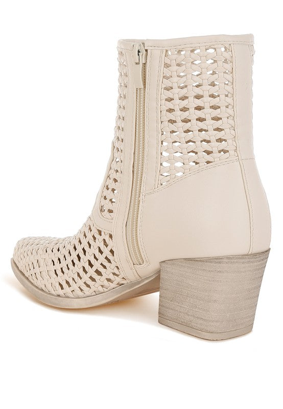 Women's Woven Pleather Block Heel Ankle Boots | Zarnesh