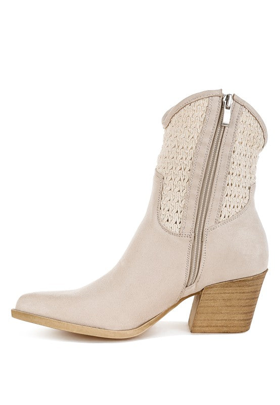 Women's Woven Pointy Western Booties | Zarnesh