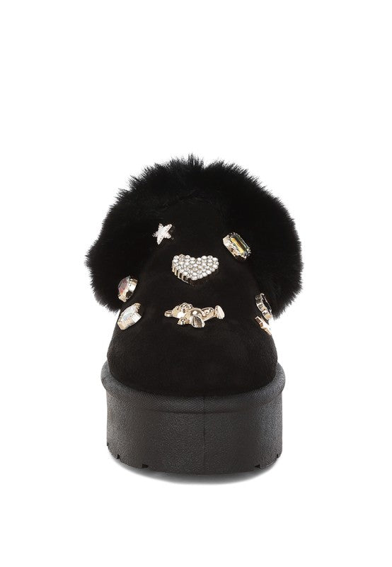 Women’s Zeta Charm Faux Fur Embellished Slip On Snow Boots | Zarnesh