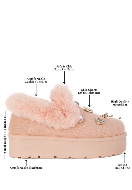 Women’s Zeta Charm Faux Fur Embellished Slip On Snow Boots | Zarnesh
