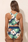 Women’s Zip-Front Floral Racerback High Waisted Bikini Set | Zarnesh
