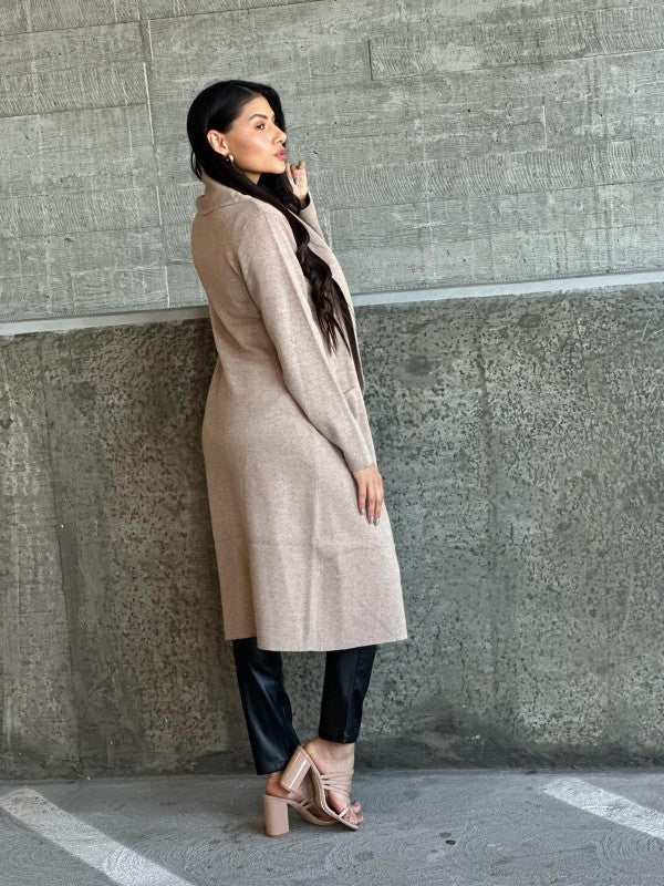 Women’s Long Collared Neck Pocket Trench Cardigan | Zarnesh