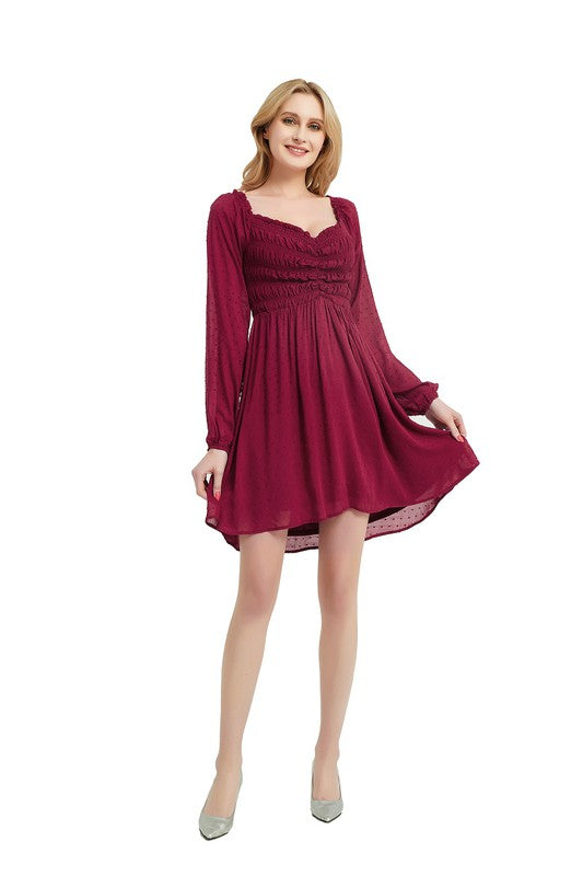 Women smocked Bodice Elastic Waist Midi Length Dress Zarnesh
