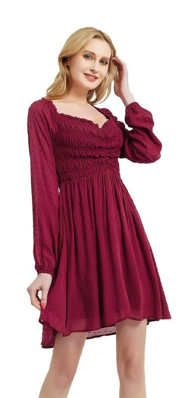 Women smocked Bodice Elastic Waist Midi Length Dress Zarnesh