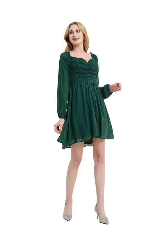 Women smocked Bodice Elastic Waist Midi Length Dress Zarnesh