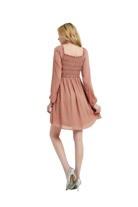 Women smocked Bodice Elastic Waist Midi Length Dress Zarnesh