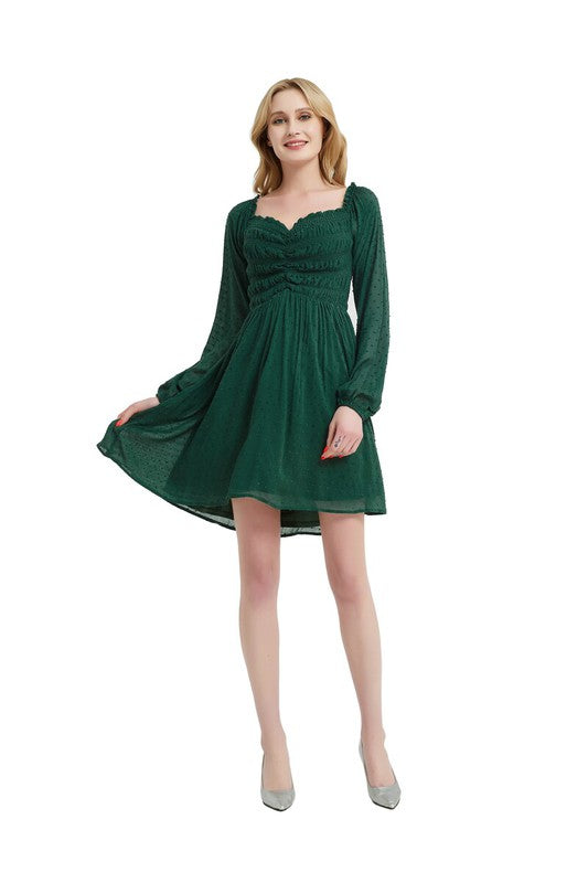 Women smocked Bodice Elastic Waist Midi Length Dress Zarnesh