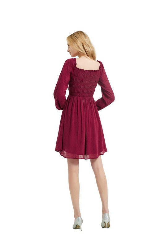 Women smocked Bodice Elastic Waist Midi Length Dress Zarnesh
