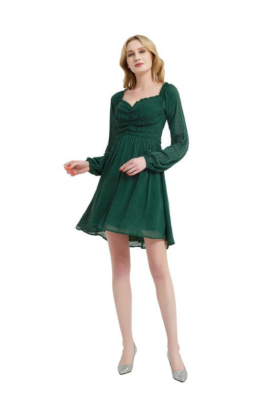 Women smocked Bodice Elastic Waist Midi Length Dress Zarnesh