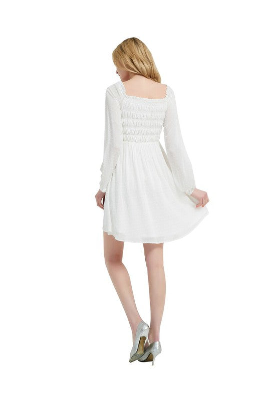 Women smocked Bodice Elastic Waist Midi Length Dress Zarnesh