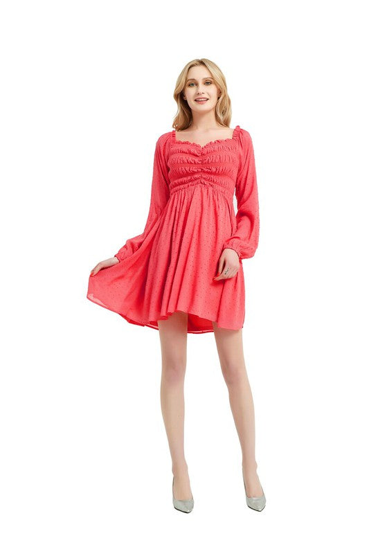 Women smocked Bodice Elastic Waist Midi Length Dress Zarnesh