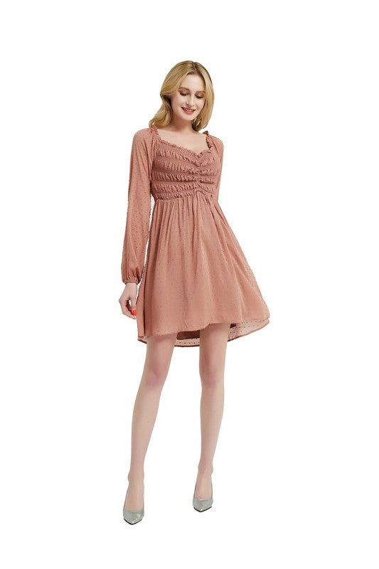 Women smocked Bodice Elastic Waist Midi Length Dress Zarnesh