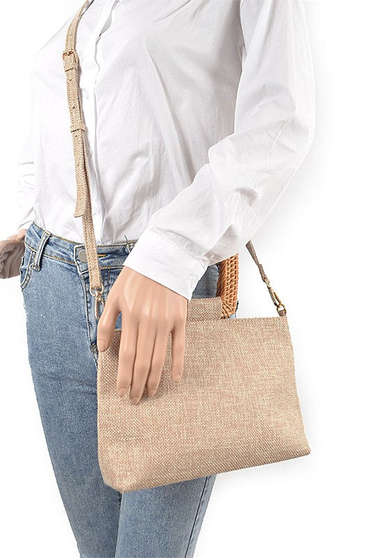 Womens Bamboo Top Handle Linen Convertible Clutch Bag | Zarnesh