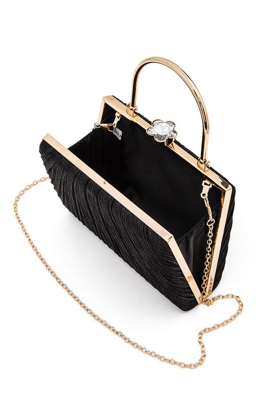 Womens Diamond Clasp Top Handle Pleated Box Clutch | Zarnesh