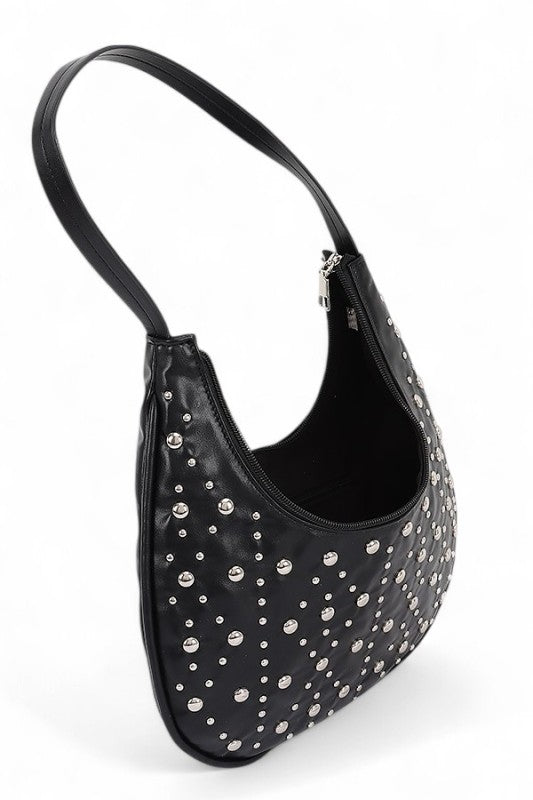 Womens Faux Leather Metal Studded Shoulder Hobo Bag| Zarnesh