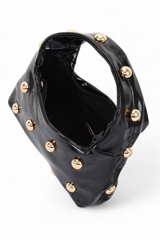 Womens Metal Studded Top Hangle Patent Faux Leather Bag Zarnesh
