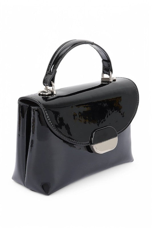 Womens Patent Faux Leather Top Handle Crossbody Bag | Zarnesh