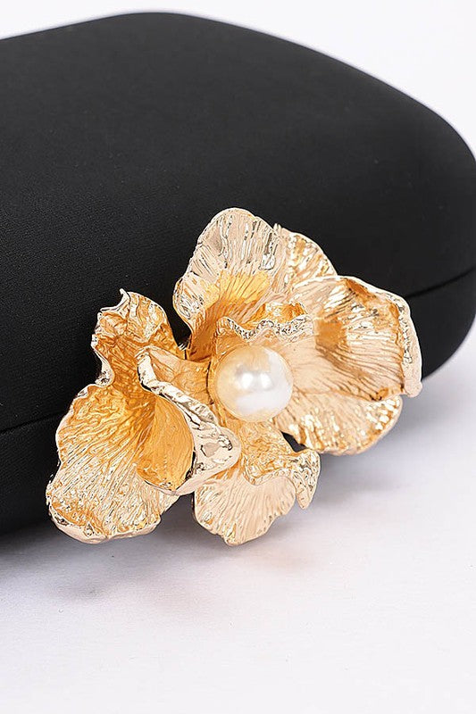 Women Pearl Flower Clasp Satin Box Secure Closure Clutch Bag Zarnesh