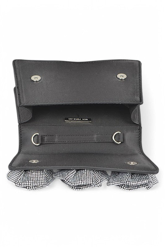 Women Sparkle Flower Top Handle Shoulder Chain Clutch Bag Zarnesh
