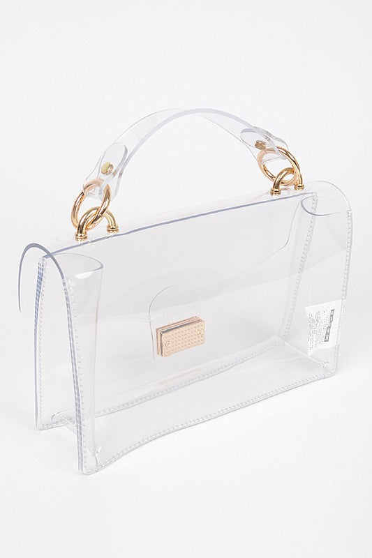 Women Clear Flap with Gold Accents PVC Crossbody Swing Bag Zarnesh
