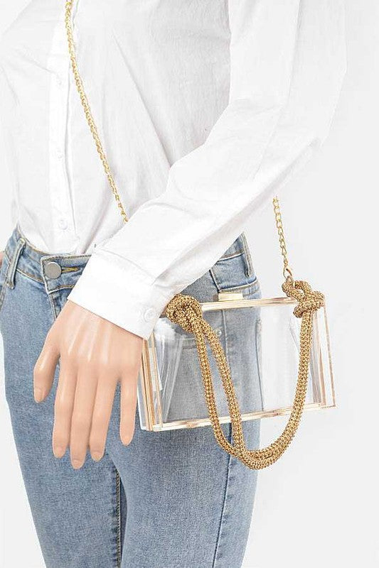Women Rhinesotne Top Handle Acrylic Cleared Box Clutch Zarnesh