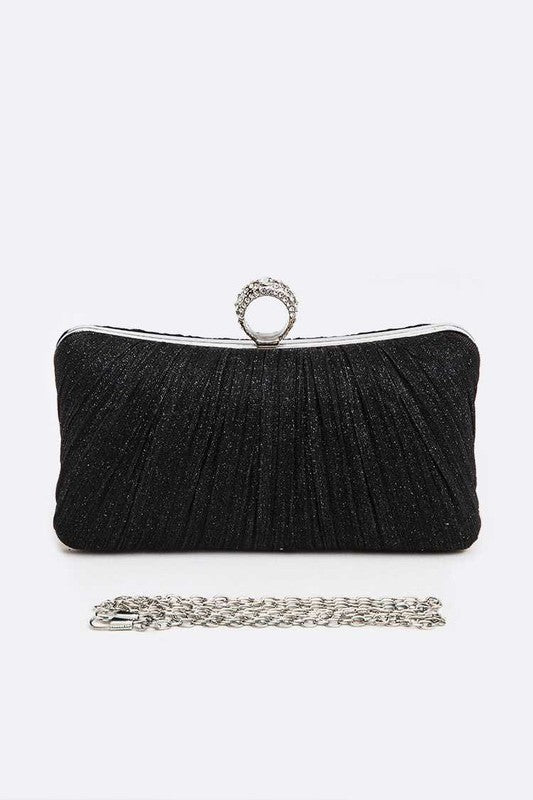Womens Crbeqabe Ring Diamonds Pleated Metallic Box Clutch Bag | Zarnesh