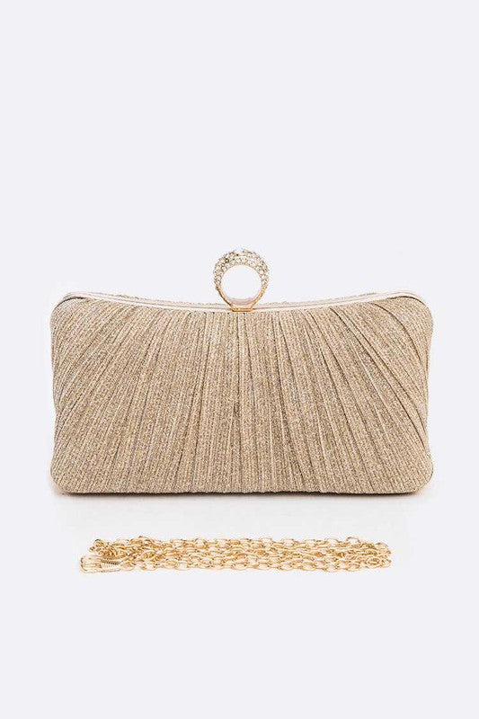 Womens Crbeqabe Ring Diamonds Pleated Metallic Box Clutch Bag | Zarnesh