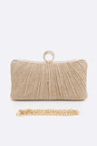 Womens Crbeqabe Ring Diamonds Pleated Metallic Box Clutch Bag | Zarnesh