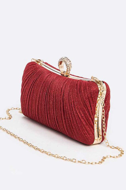 Womens Crbeqabe Ring Diamonds Pleated Metallic Box Clutch Bag | Zarnesh