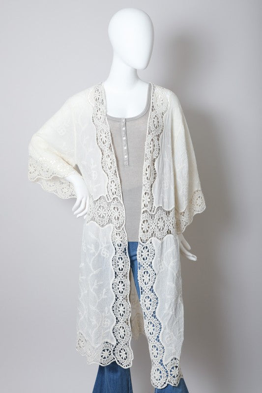 Women's Crochet Open Patch Longline Kimono | Zarnesh