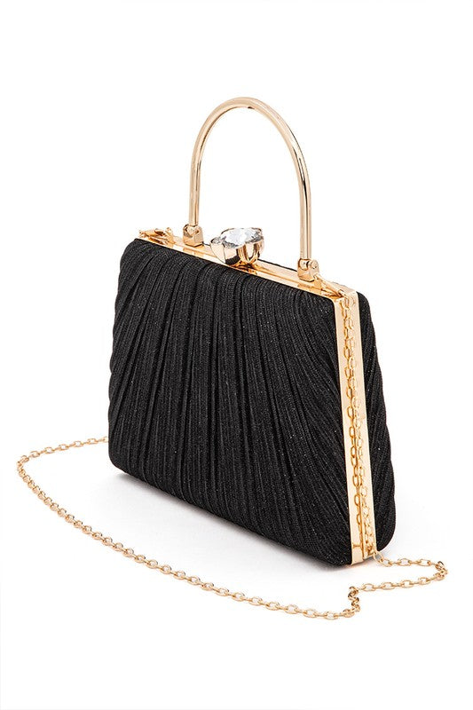 Womens Diamond Clasp Top Handle Pleated Box Clutch | Zarnesh