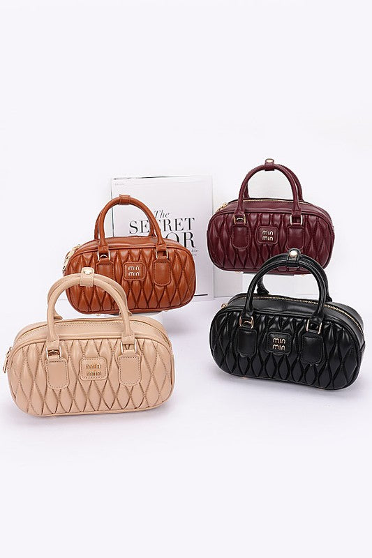 Women Faux Leather Quilted Convertible Top Handle Bag Zarnesh