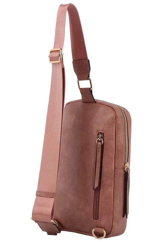 Womens Faux Vegan Leather Shoulder Strap Zip Top Sling Bag Zarnesh