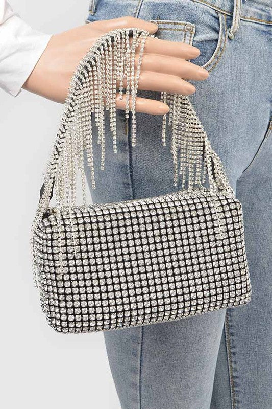 Womens Fringe Rhinestone Curtain Handle Clutch Bag | Zarnesh