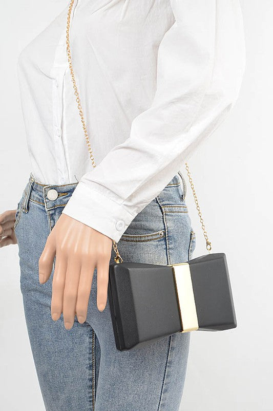 Womens Gold Trim Iconic Bow Inspired Box Clutch | Zarnesh