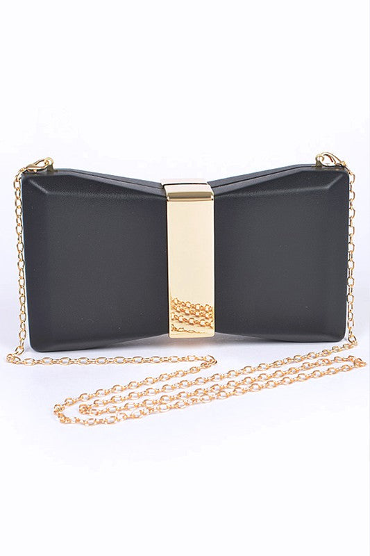 Womens Gold Trim Iconic Bow Inspired Box Clutch | Zarnesh