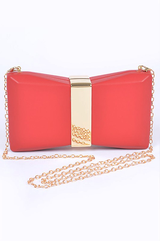 Womens Gold Trim Iconic Bow Inspired Box Clutch | Zarnesh