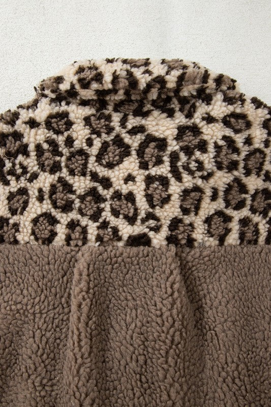 Women’s Leopard Fleece Sherpa Flap Pocket Buttoned Jacket | Zarnesh